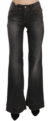 Black Washed Mid Waist Flared Denim Casual Jeans John Galliano