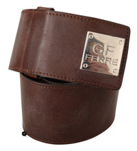 Brown Genuine Leather Wide Logo Buckle Waist Belt GF Ferre