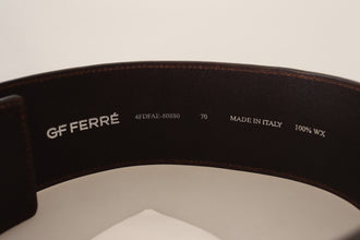 Brown Genuine Leather Wide Logo Buckle Waist Belt GF Ferre
