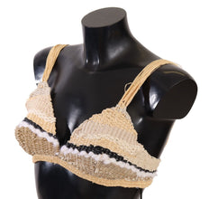 Beige Straw Raffia Woven Crochet Cover Up Top Dolce & Gabbana