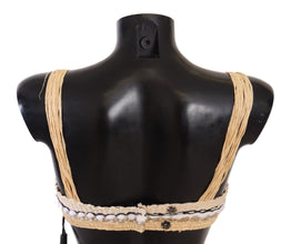 Beige Straw Raffia Woven Crochet Cover Up Top Dolce & Gabbana