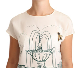 White Silk Garden Fountain T-Shirt Blouse Dolce & Gabbana