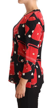 Black Sicily Bag Print Silk Stretch Top Blouse Dolce & Gabbana