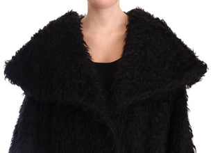 Black Mohair Fur Cape Trench Coat Jacket Dolce & Gabbana