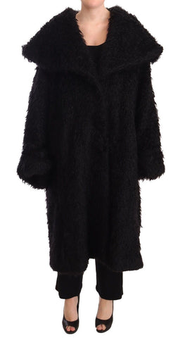 Black Mohair Fur Cape Trench Coat Jacket Dolce & Gabbana