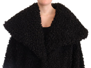 Black Polyester Fur Trench Coat Jacket Dolce & Gabbana