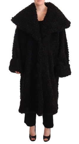 Black Polyester Fur Trench Coat Jacket Dolce & Gabbana