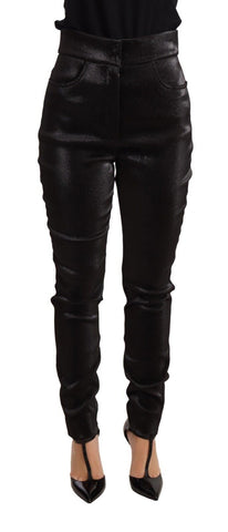 Black Silver Lurex Thread Cotton Stretch Pants Dolce & Gabbana