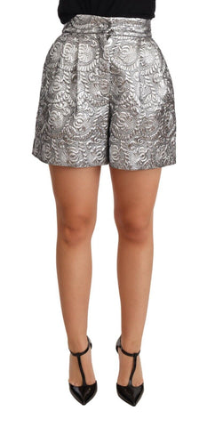 Silver Floral Brocade High Waist Shorts Dolce & Gabbana