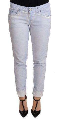 Light Blue Cotton Folded Hem Denim Skinny Women Trouser Jeans Acht