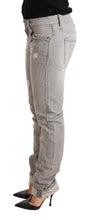 Gray Tattered Cotton Slim Fit Folded Hem Women Denim Jeans Acht
