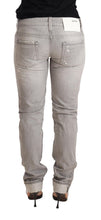 Gray Tattered Cotton Slim Fit Folded Hem Women Denim Jeans Acht