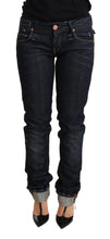 Dark Blue Cotton Slim Fit Folded Hem Women Denim Trouser Jeans Acht