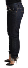Dark Blue Cotton Slim Fit Folded Hem Women Denim Trouser Jeans Acht
