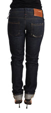 Dark Blue Cotton Slim Fit Folded Hem Women Denim Trouser Jeans Acht
