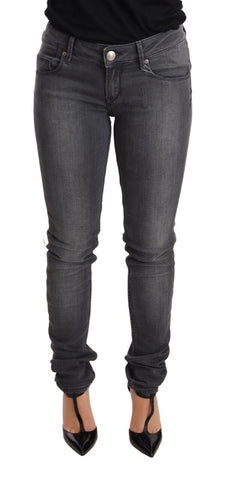 Gray Washed Cotton Slim Fit Low Waist Women Denim Trouser Jeans Acht