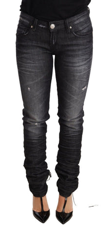 Black Washed Cotton Low Waist Skinny Denim Trouser Jeans Acht