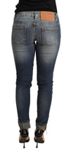 Blue Washed Cotton Low Waist Skinny Denim Women Trouser Jeans Acht