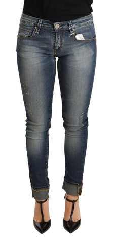 Blue Washed Cotton Low Waist Skinny Denim Women Trouser Jeans Acht