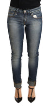 Blue Washed Cotton Low Waist Skinny Denim Women Trouser Jeans Acht