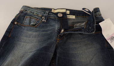 Blue Washed Cotton Low Waist Skinny Denim Women Trouser Jeans Acht