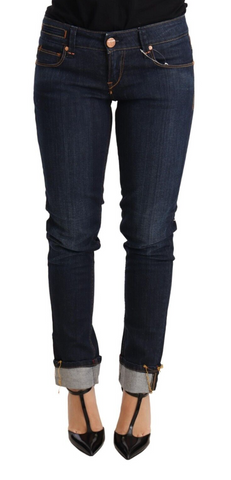 Blue Washed Cotton Low Waist Skinny Denim Women Trouser Jeans Acht