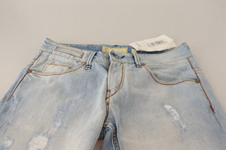 Light Blue Distressed Cotton Folded Hem Denim Trouser Jeans Acht
