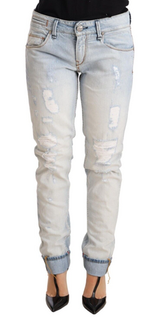 Light Blue Distressed Cotton Folded Hem Denim Trouser Jeans Acht