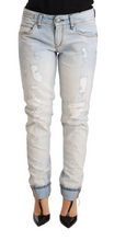 Light Blue Distressed Cotton Folded Hem Denim Trouser Jeans Acht