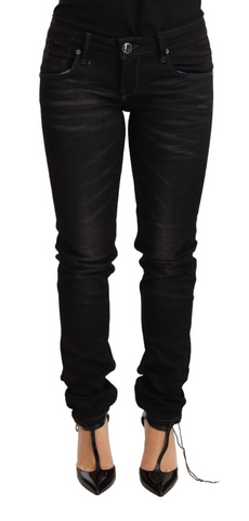 Black Washed Cotton Slim Fit Denim Low Waist Trouser Jeans Acht