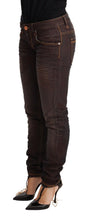 Brown Washed Cotton Slim Fit Denim Low Waist Trouser Jeans Acht
