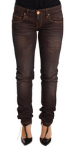Brown Washed Cotton Slim Fit Denim Low Waist Trouser Jeans Acht