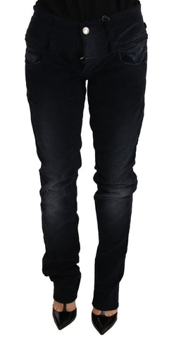Blue Washed Cotton Denim Low Waist Loose Fit Trousers Jeans Acht