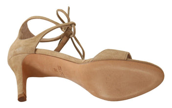 Beige Suede Leather Ankle Strap Pumps Shoes Maria Christina