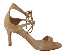 Beige Suede Leather Ankle Strap Pumps Shoes Maria Christina