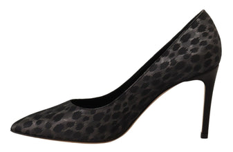 Black Leopard Leather Stiletto High Heels Pumps Shoes Sofia
