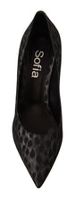 Black Leopard Leather Stiletto High Heels Pumps Shoes Sofia