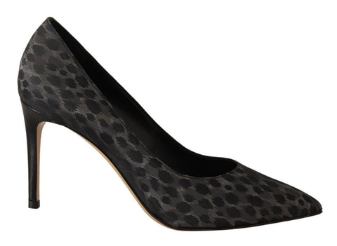 Black Leopard Leather Stiletto High Heels Pumps Shoes Sofia