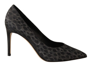 Black Leopard Leather Stiletto High Heels Pumps Shoes Sofia