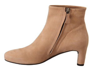 Beige Suede Leather Mid Heels Pumps Boots Shoes DEL CARLO