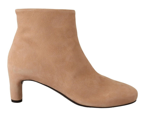 Beige Suede Leather Mid Heels Pumps Boots Shoes DEL CARLO