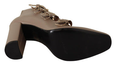 Brown Leather Block Heels Multi Buckle Pumps Shoes MY TWIN