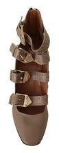 Brown Leather Block Heels Multi Buckle Pumps Shoes MY TWIN