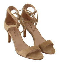 Beige Suede Leather Ankle Strap Pumps Shoes Maria Christina
