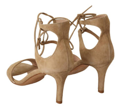 Beige Suede Leather Ankle Strap Pumps Shoes Maria Christina