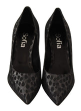 Black Leopard Leather Stiletto High Heels Pumps Shoes Sofia