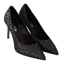 Black Leopard Leather Stiletto High Heels Pumps Shoes Sofia