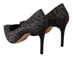 Black Leopard Leather Stiletto High Heels Pumps Shoes Sofia