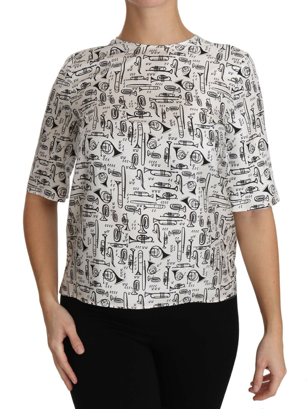 White Musical Instruments Print Blouse Dolce & Gabbana