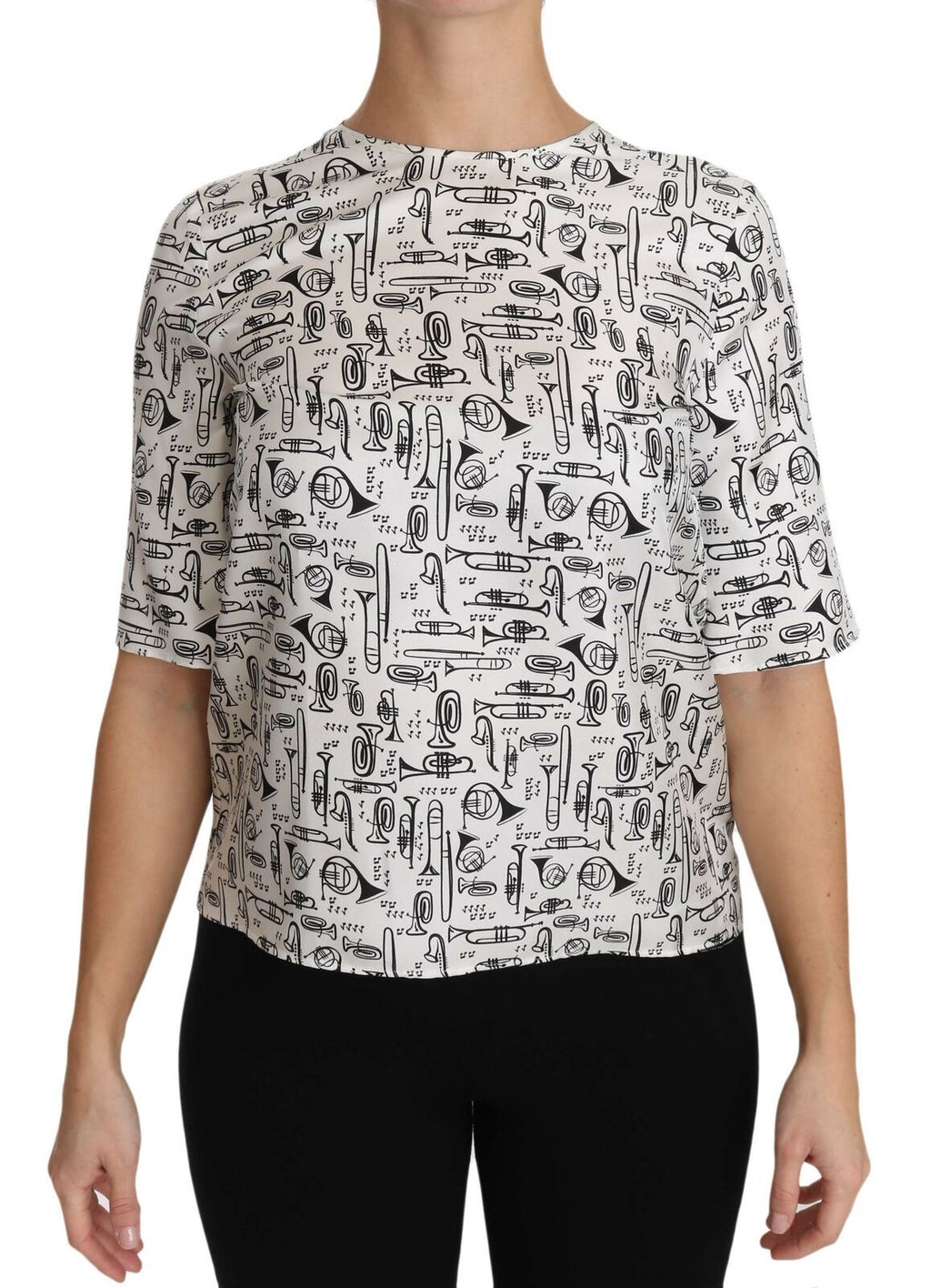 White Musical Instruments Print Blouse Dolce & Gabbana